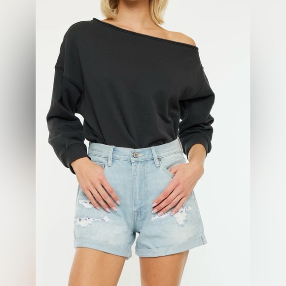KanCan Daisy High Rise Mom Shorts Sz XL Cuff Hem Distressed Light Wash Summer - Picture 1 of 9